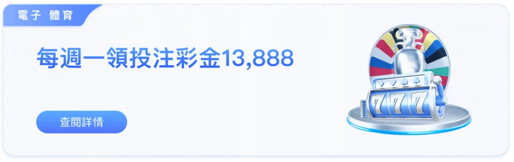 88WIN優惠：每周一領投注彩金13888